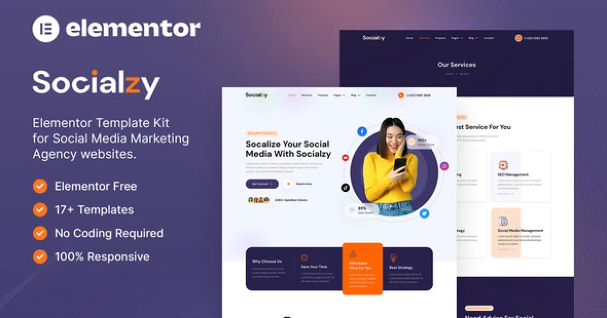 Socialzy – Social Media Marketing Agency Elementor Template Kit