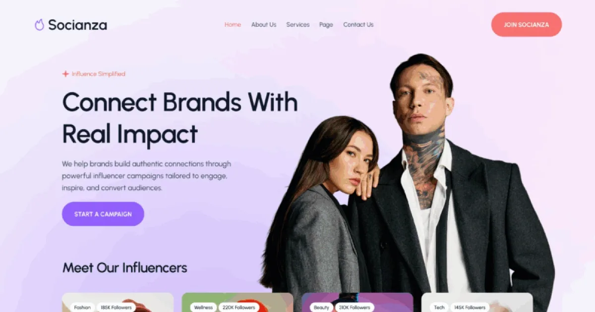 Socianza – Influencer Agency Elementor Template Kit