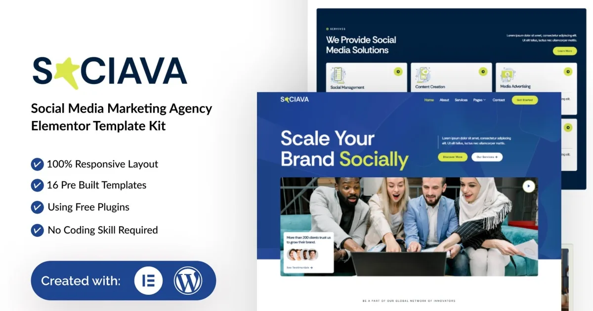 Sociava – Social Media Marketing Agency Elementor Template Kit