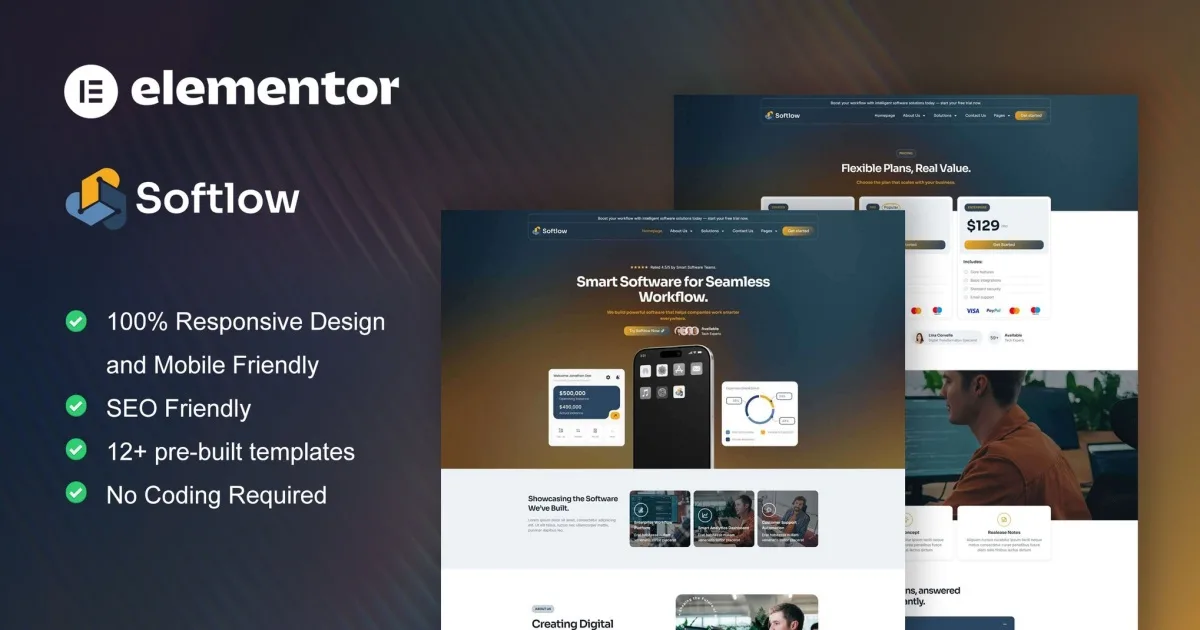 Softlow – Technology & Software Company Elementor Template Kit