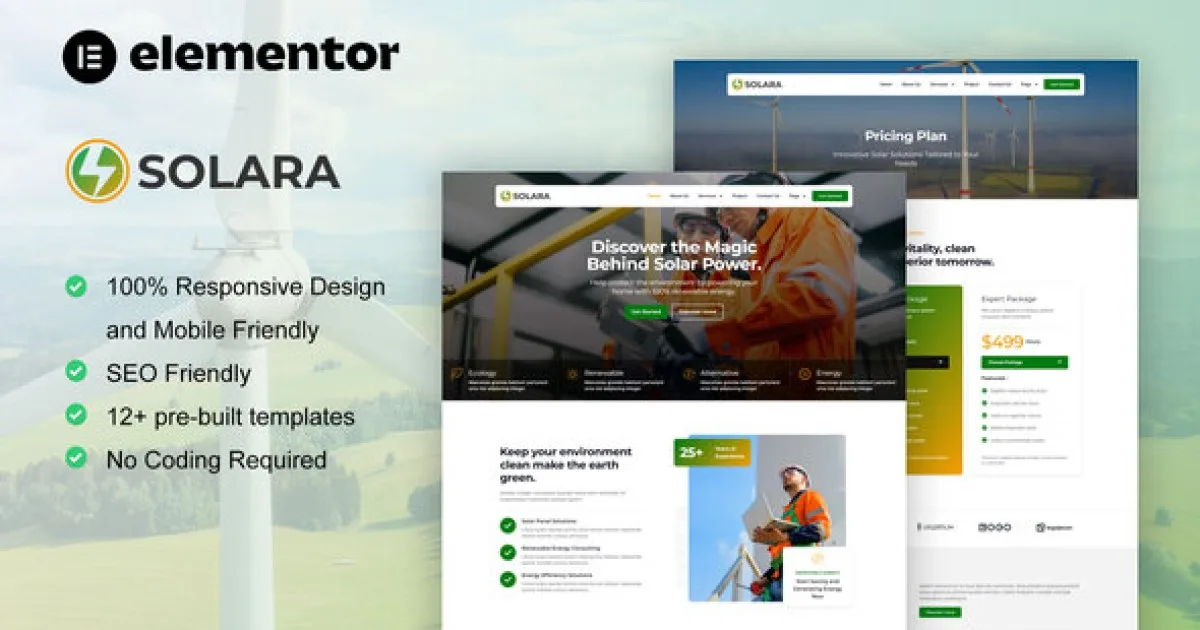 Solara – Solar Panel & Renewable Energy Elementor Template Kit - Official Release Preview