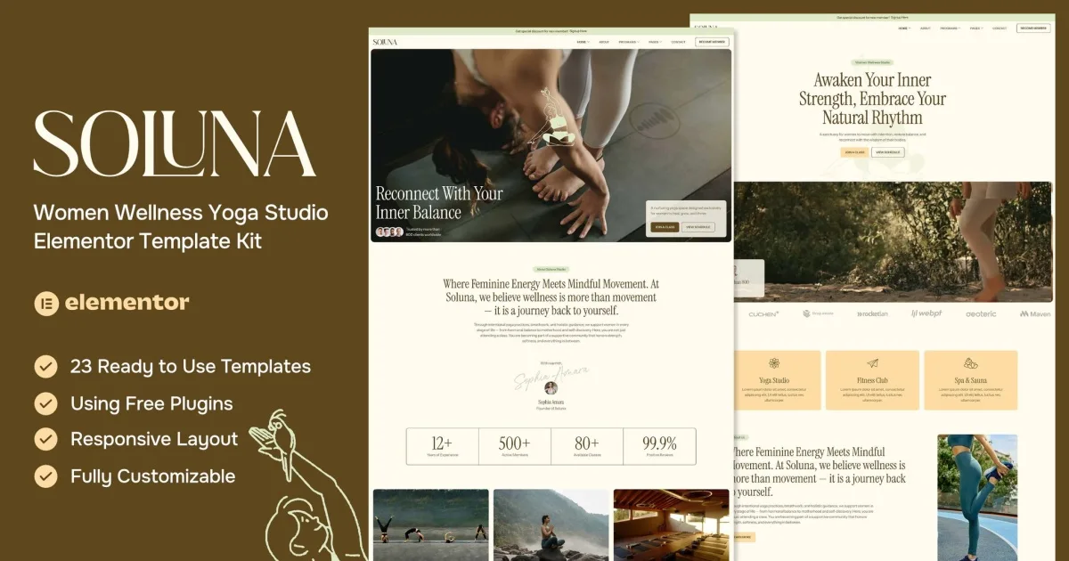 Soluna – Women Wellness Yoga Studio Elementor Template Kit
