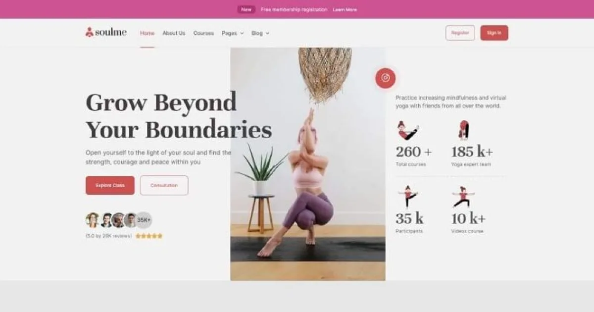 Soulme Yoga Meditation & Wellness Mindfulness Elementor Template Kit