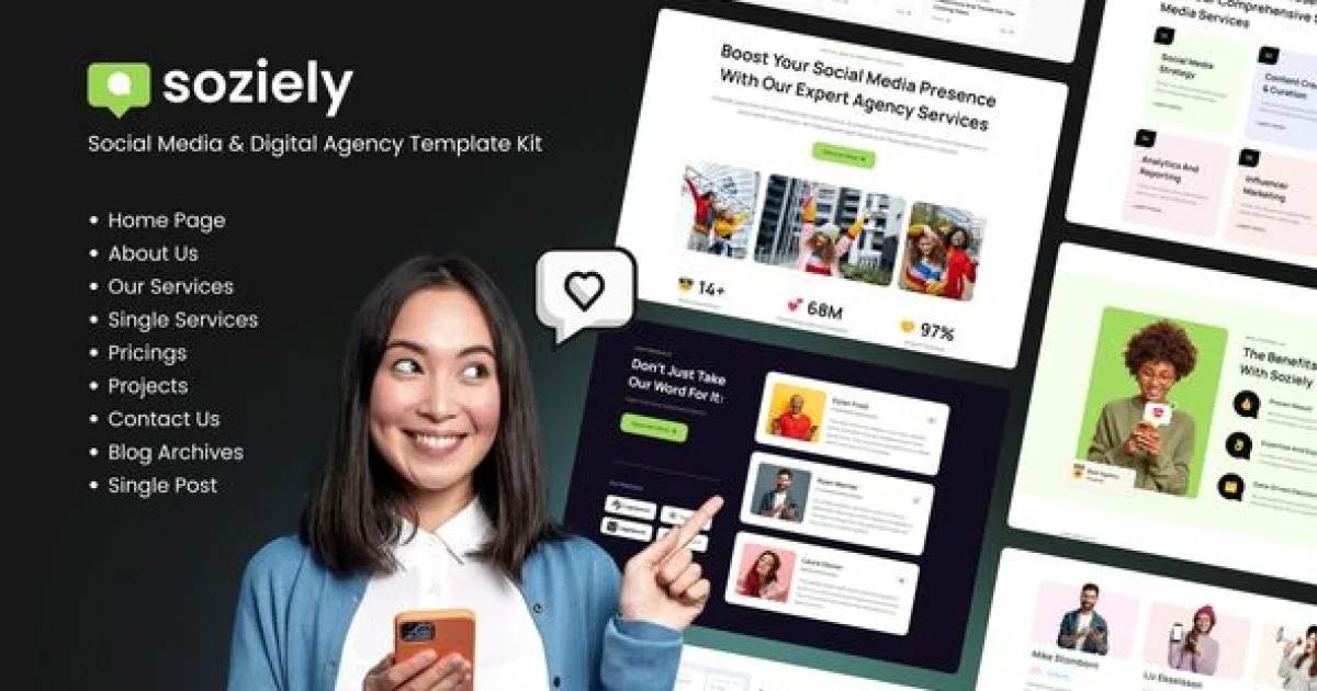 Soziely | Social Media & Digital Marketing Agency Elementor Template Kit - Official Release Preview