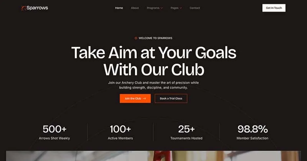 Sparrows – Archery Club & Courses Elementor Template Kit