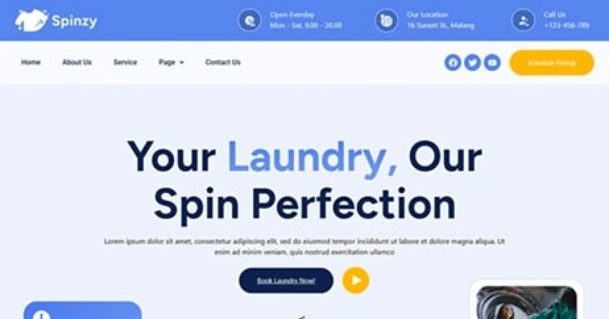 Spinzy – Laundry & Fresh Clothing Elementor Template Kit