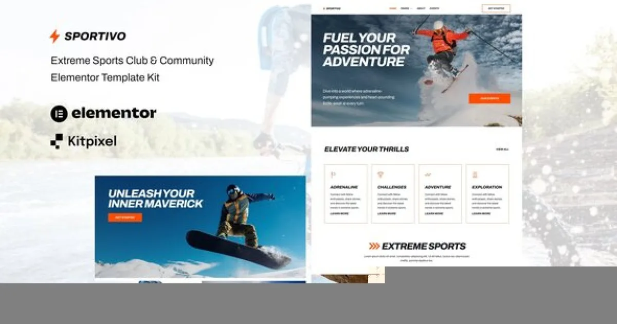 Sportivo – Extreme Sports Club & Community Elementor Template Kit