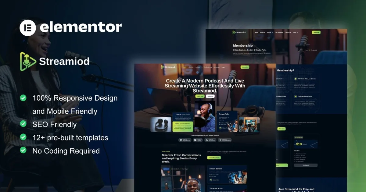 Streamiod – Podcaster & Music Streaming Elementor Template Kit