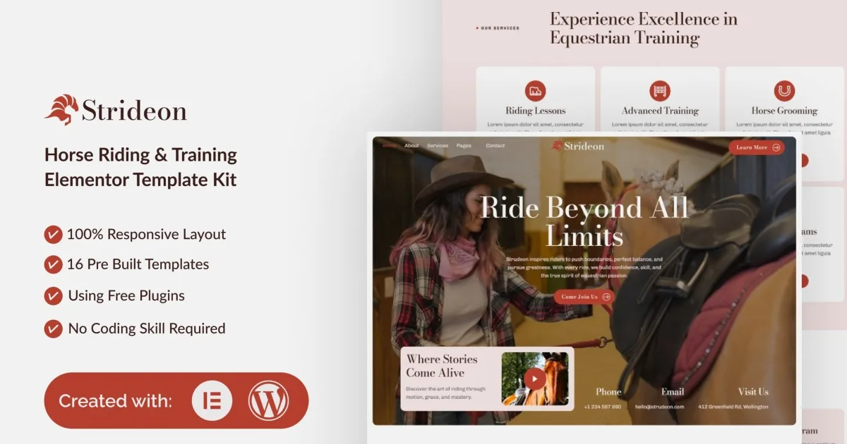 Strideon – Horse Riding & Training Elementor Template Kit