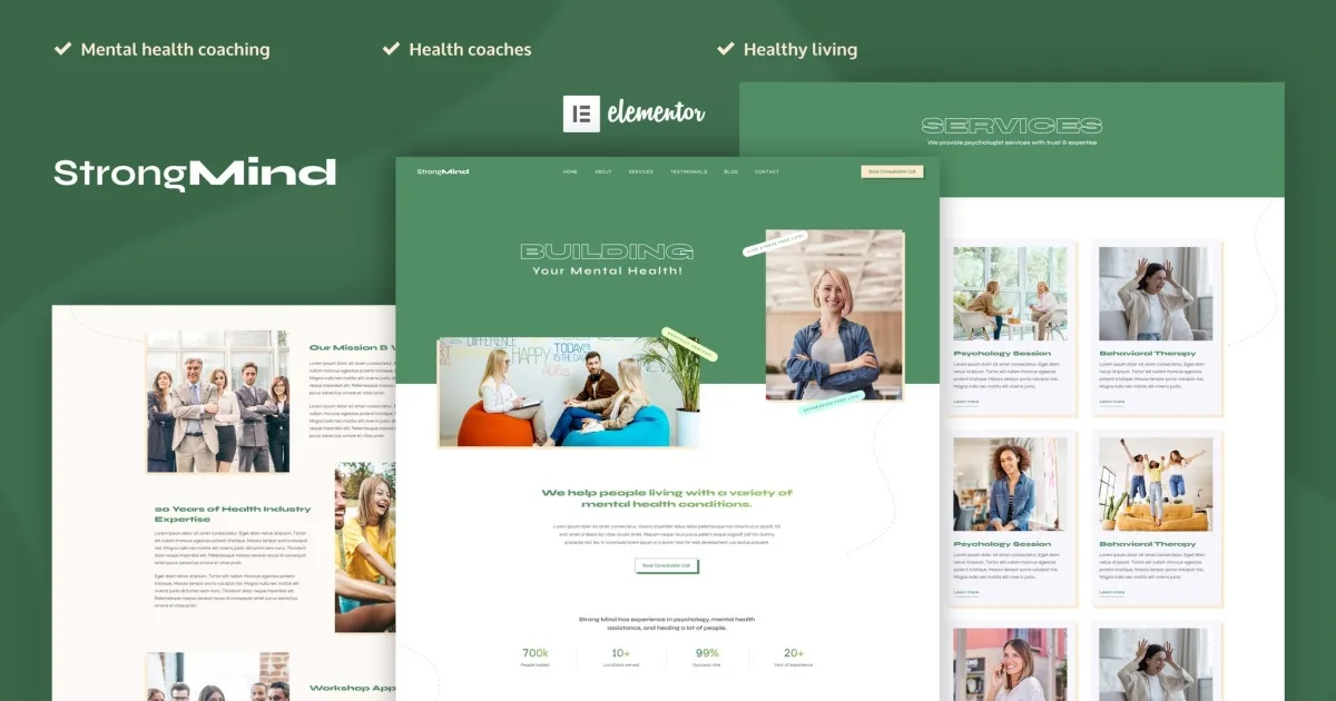 StrongMind – Mental Health & Psychologist Elementor Pro Template Kit