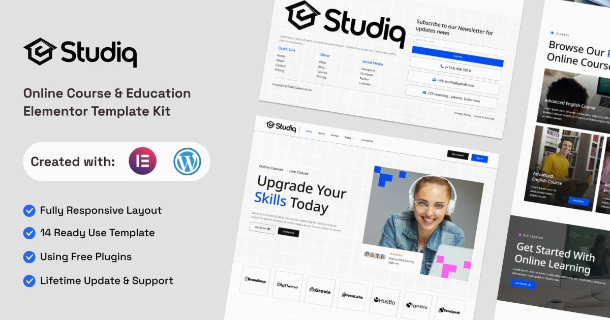 Studiq – Online Course & Education Elementor Template Kit