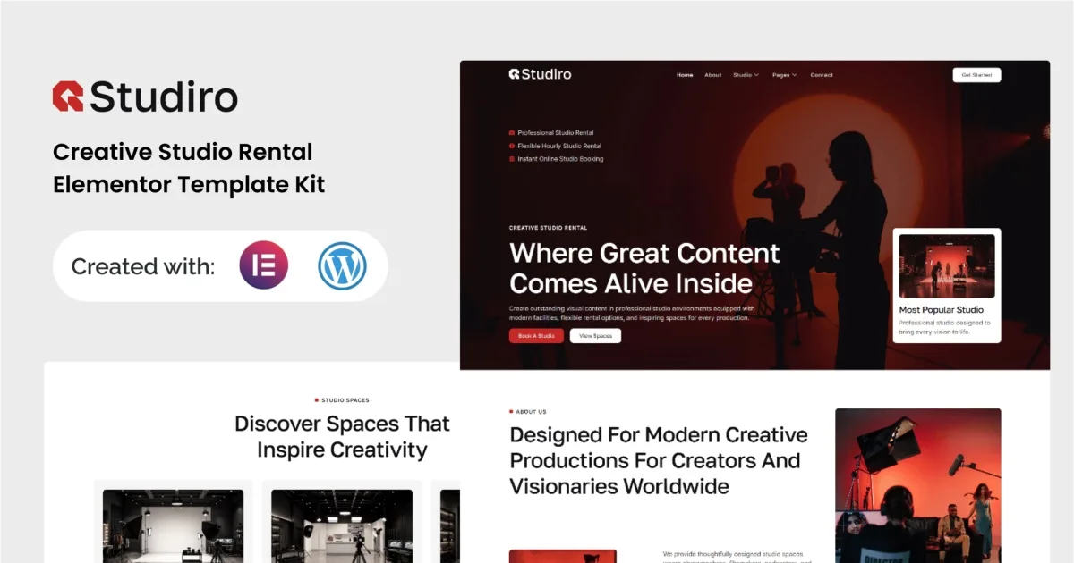 Studiro – Creative Studio Rental Elementor Template Kit