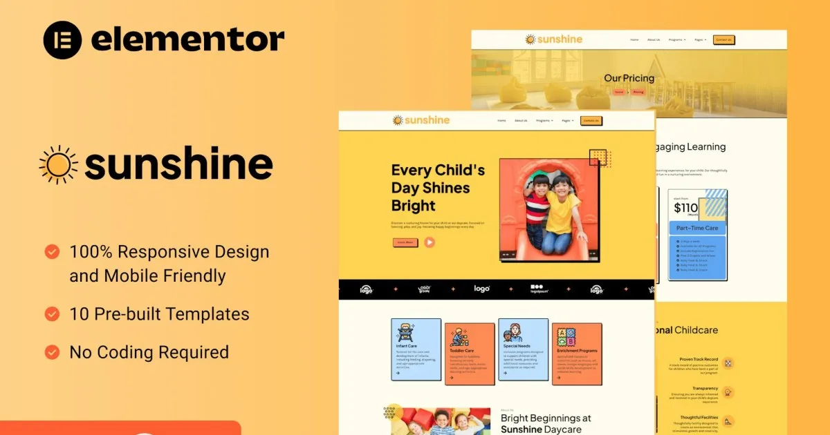 Sunshine – Cheerful Daycare Elementor Template Kit