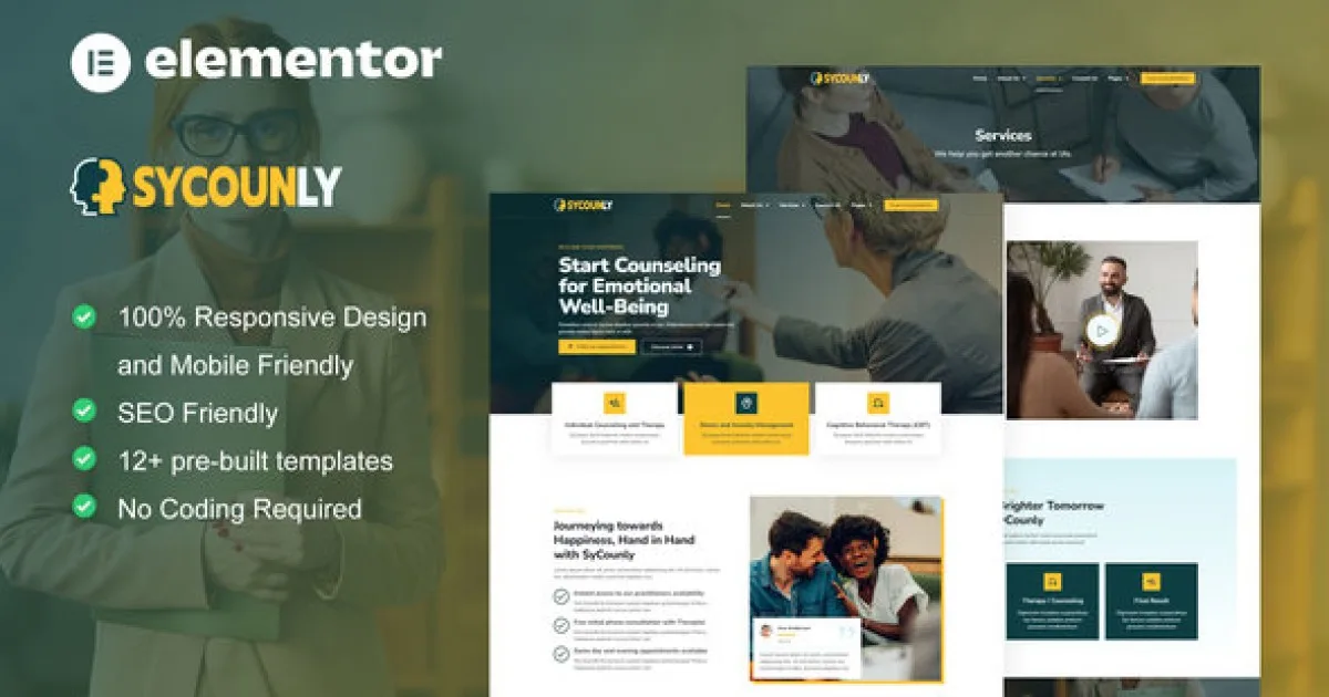 Sycounly – Psychology & Counseling Services Elementor Pro Template Kit