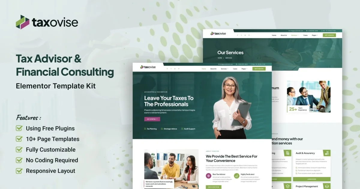 Taxovise – Tax Advisor & Financial Consulting Elementor Template Kit