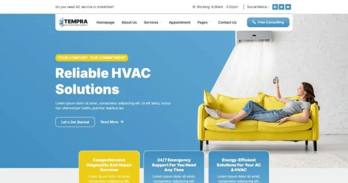 Tempra – Air Conditioner & HVAC Repair Elementor Template Kit