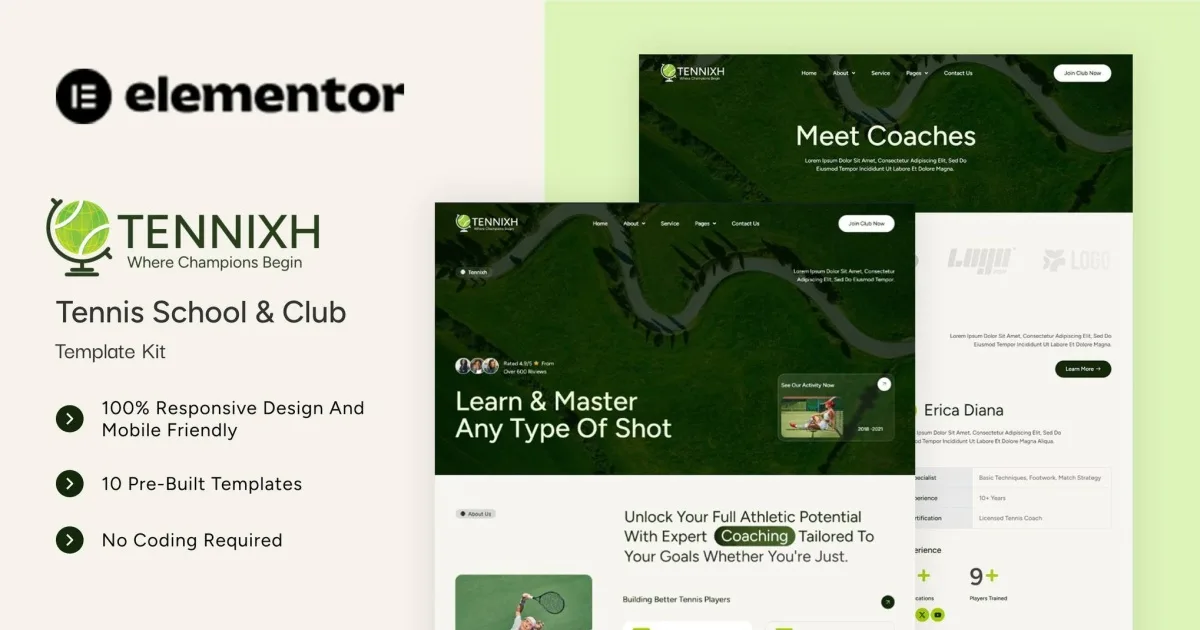 Tennixh – Tennis School & Club Elementor Template Kit