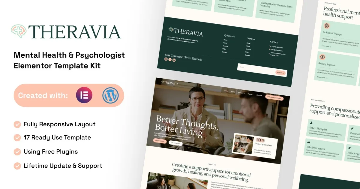 Theravia – Mental Health & Psychologist Elementor Template Kit