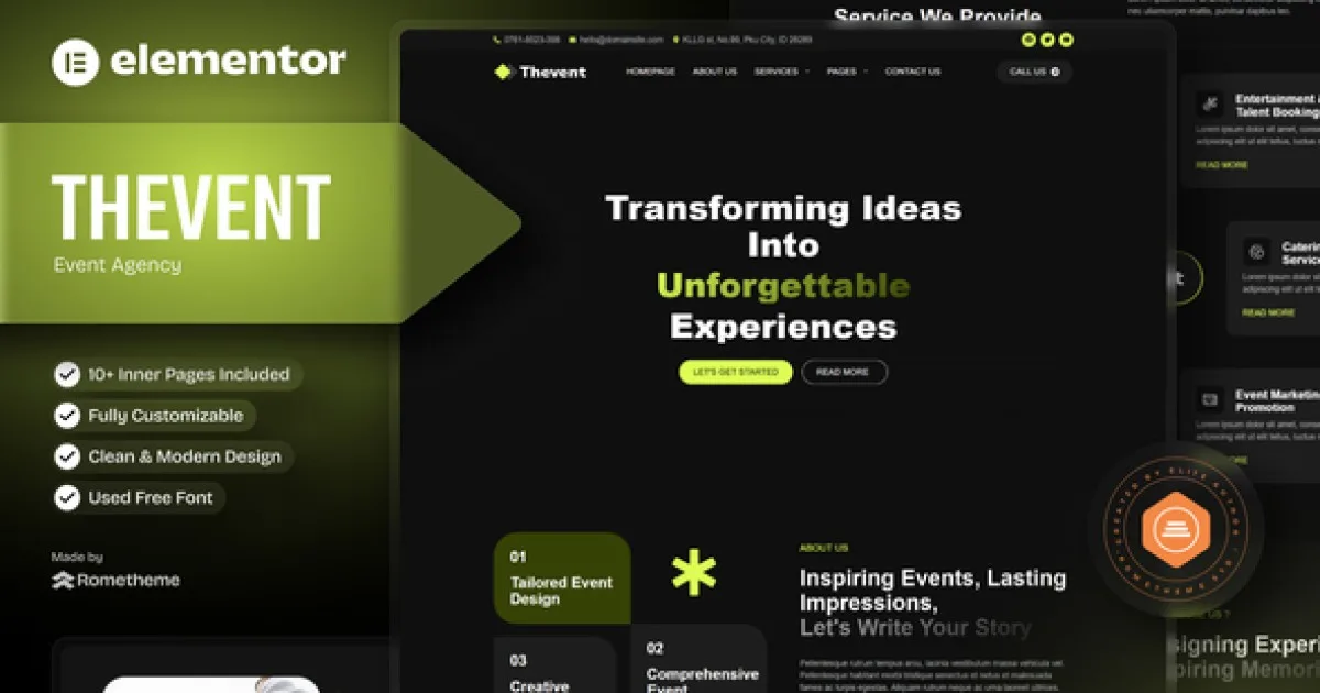 Thevent – Event Agency Elementor Template Kit - Official Release Preview