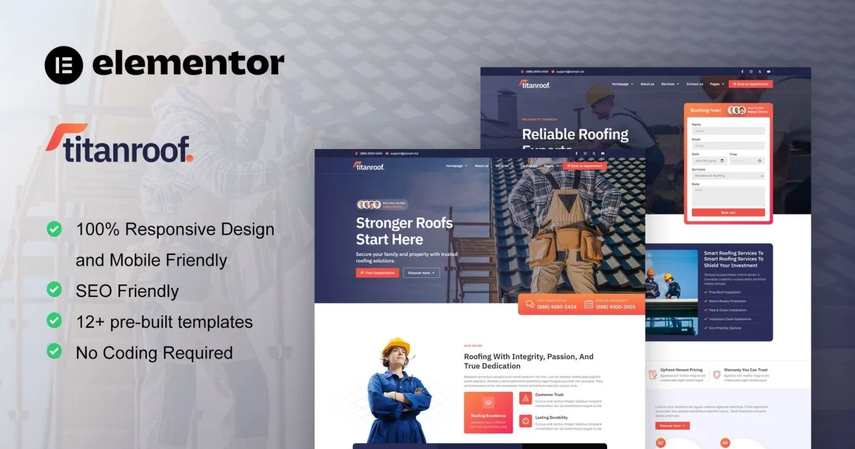 TitanRoof – Roofing Services Elementor Pro Template Kit