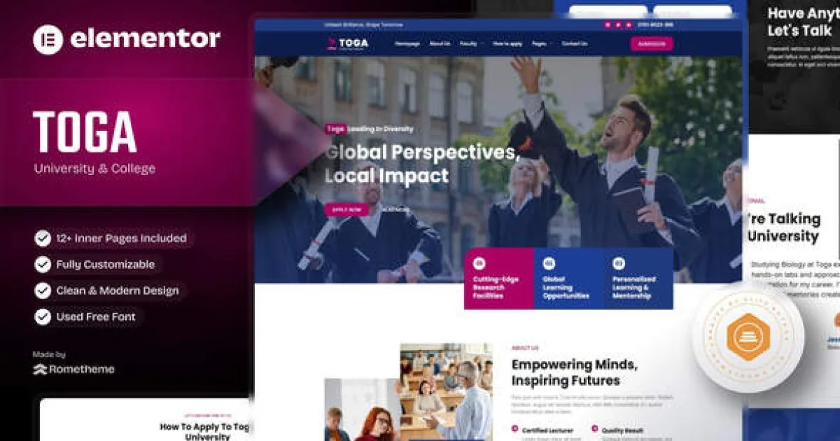 Toga – University & College Elementor Pro Template Kit - Official Release Preview