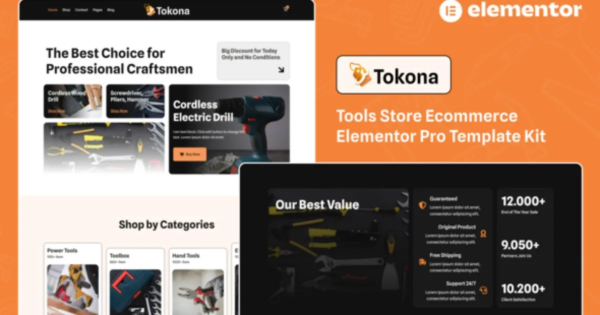 Tokona – Tools Store Ecommerce Elementor Pro Template Kit