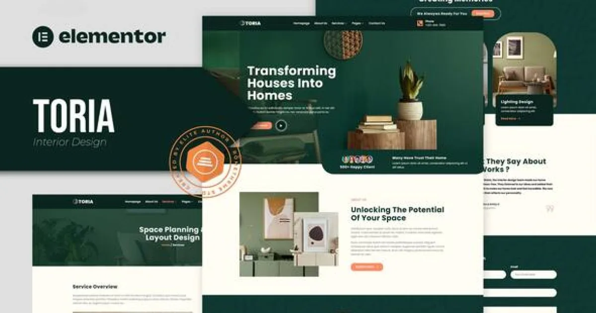 Toria – Interior Design Elementor Template Kit - Official Release Preview