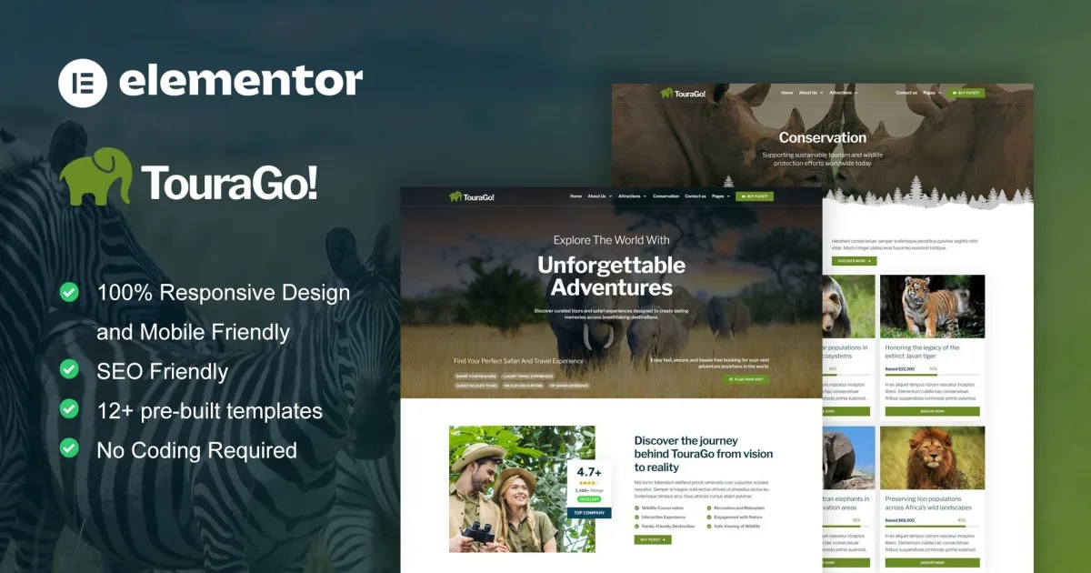 Tourago – Safari & Zoo Elementor Pro Template Kit