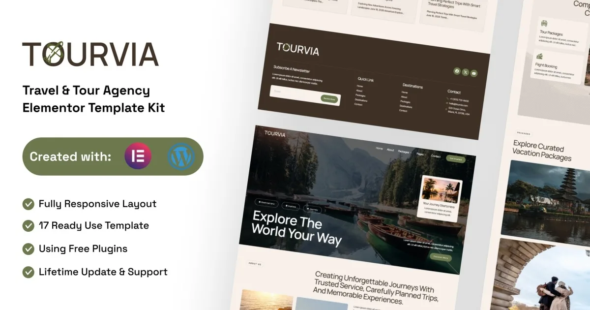 Tourvia – Tour & Travel Booking Agency Elementor Template Kit