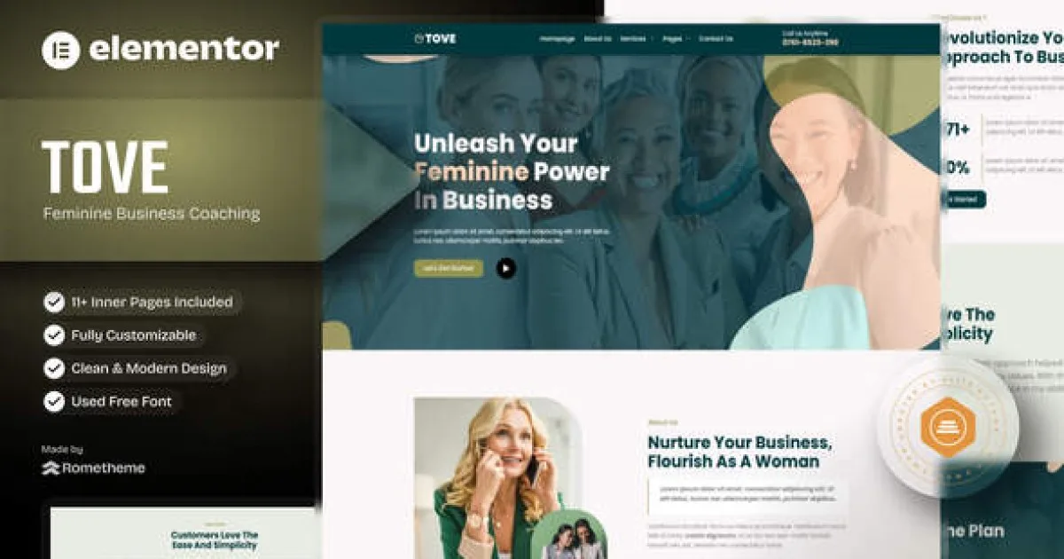Tove – Feminine Business Coaching Elementor Template Kit - Official Release Preview