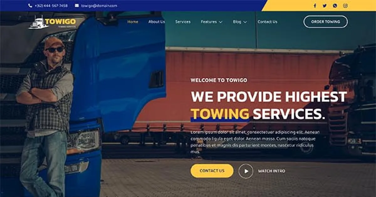 Towigo – Emergency Towing Services Elementor Template Kit