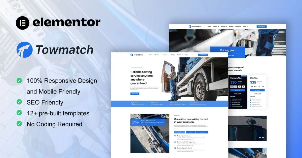 TowMatch – Towing Services Elementor Pro Template Kit