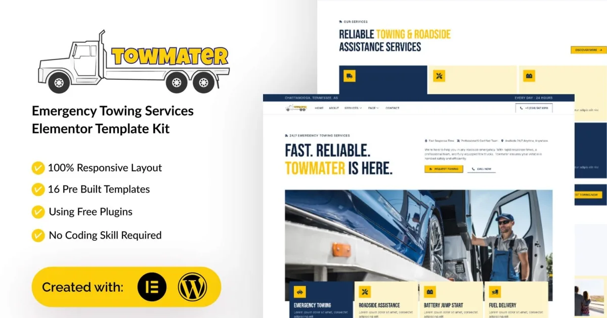Towmater – Emergency Towing Service Elementor Template Kit