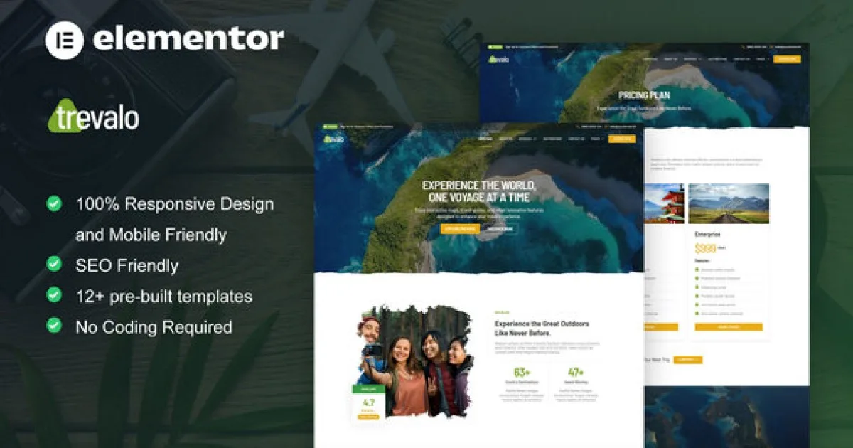 Trevalo – Travel & Tour Agency Elementor Pro Template Kit