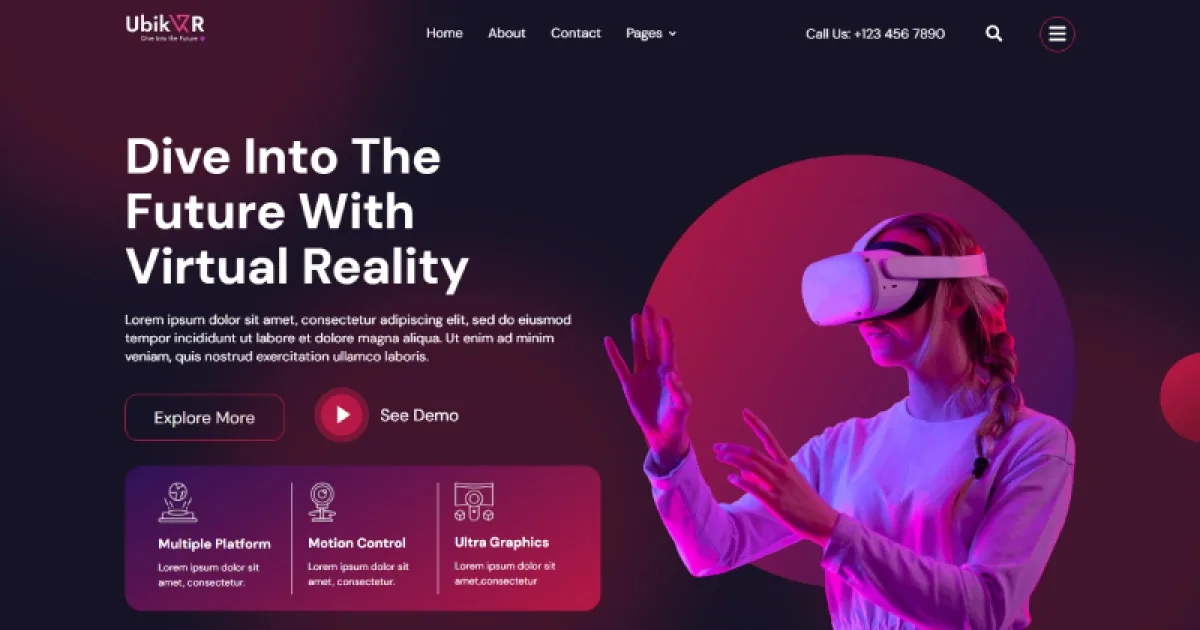UbikVR – Virtual Reality Services Elementor Template Kit