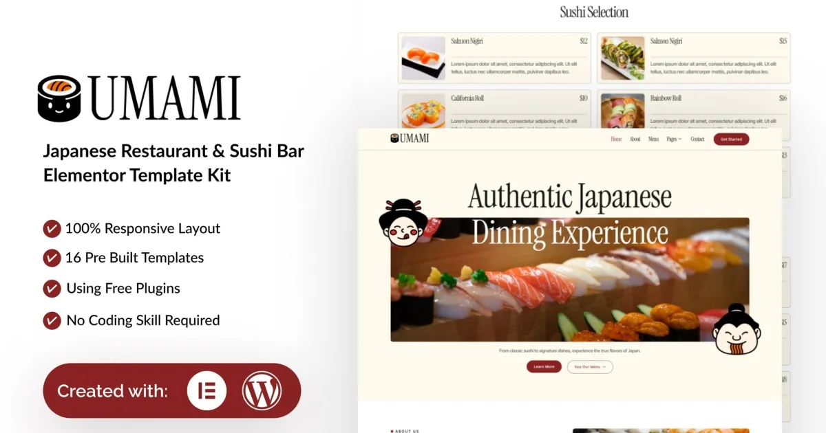 Umami – Japanese Restaurant & Sushi Bar Elementor Template Kit