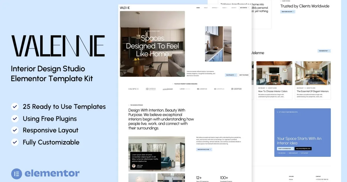 Valenne — Interior Design Studio Elementor Template Kit