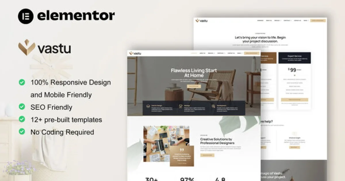 Vastu – Interior Design Service Elementor Pro Template Kit