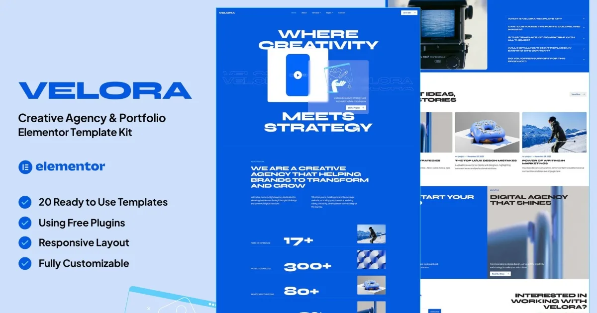 Velora – Creative Agency & Portfolio Elementor Template Kit