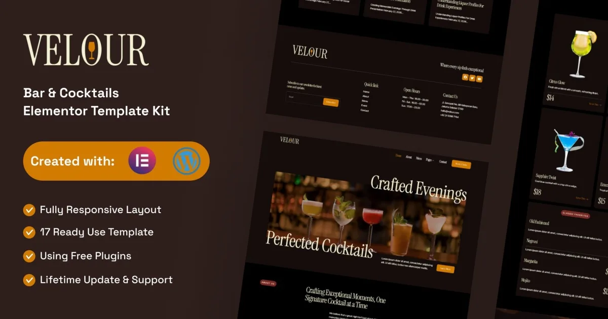 Velour – Bar & Cocktails Elementor Template Kit