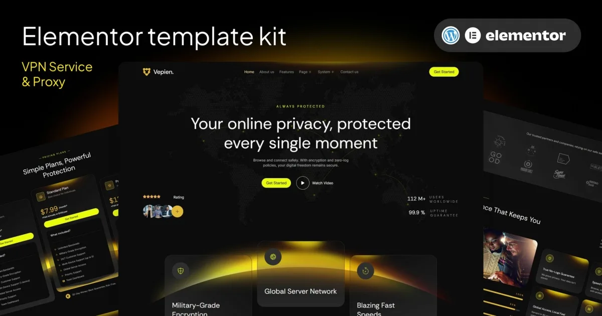 Vepien – VPN Service & Proxy Elementor Template kit