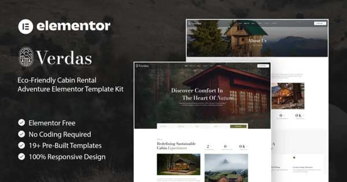 Verdas – Eco-Friendly Cabin Rental Adventure Elementor Template Kit