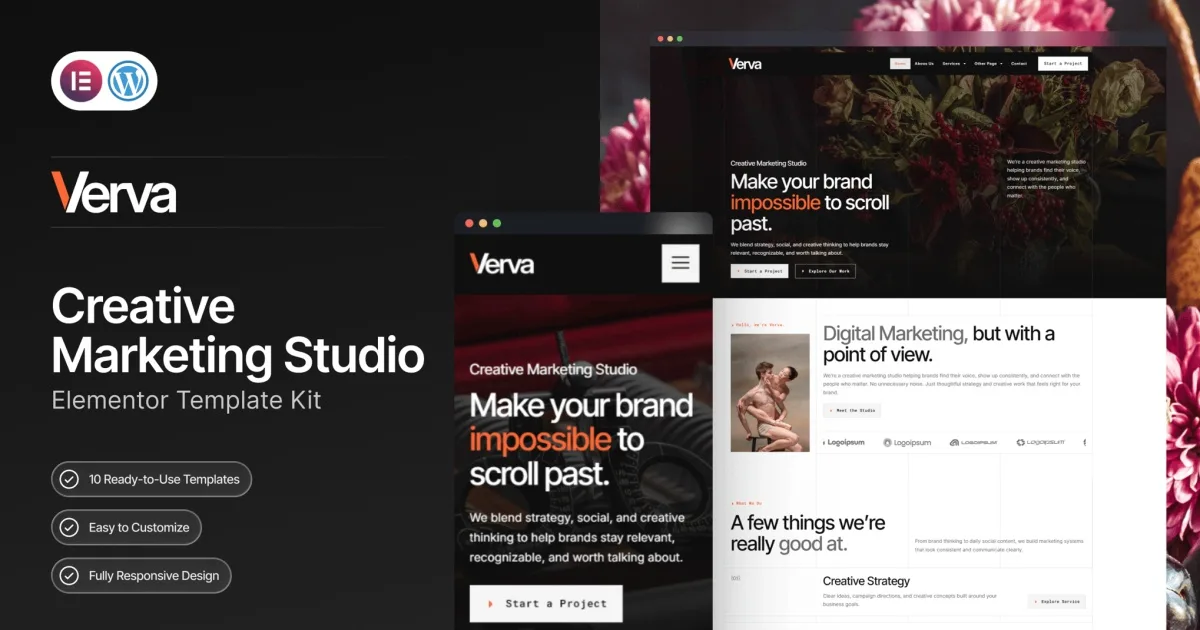 Verva – Creative & Design Elementor Template Kit