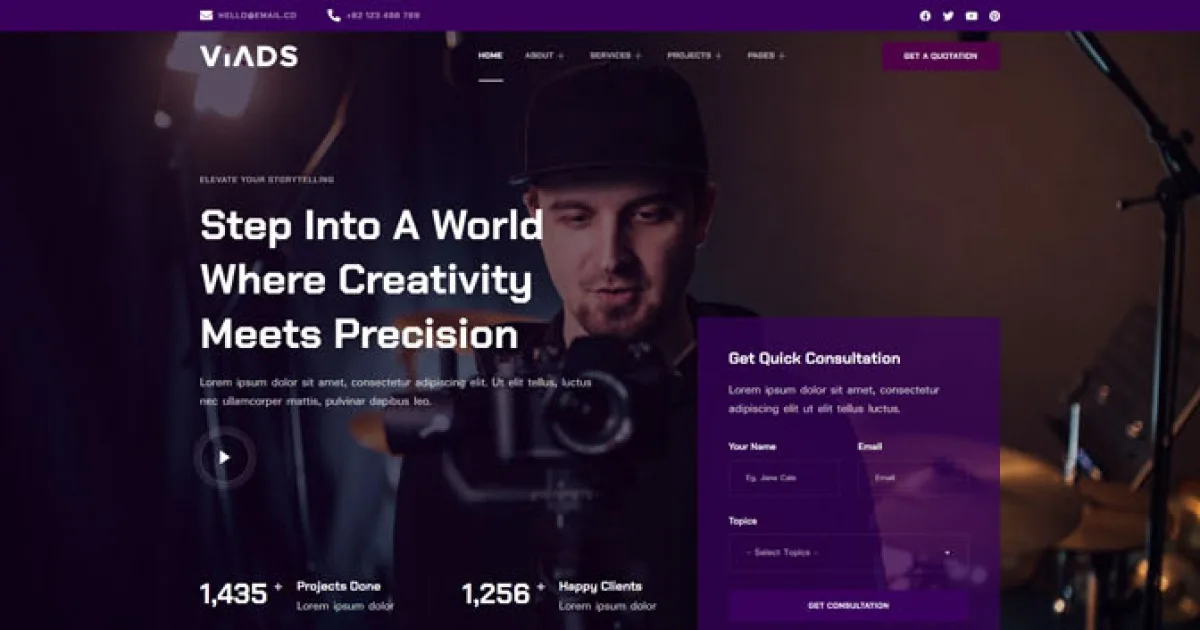 Viads – Videographer Agency Elementor Template Kit