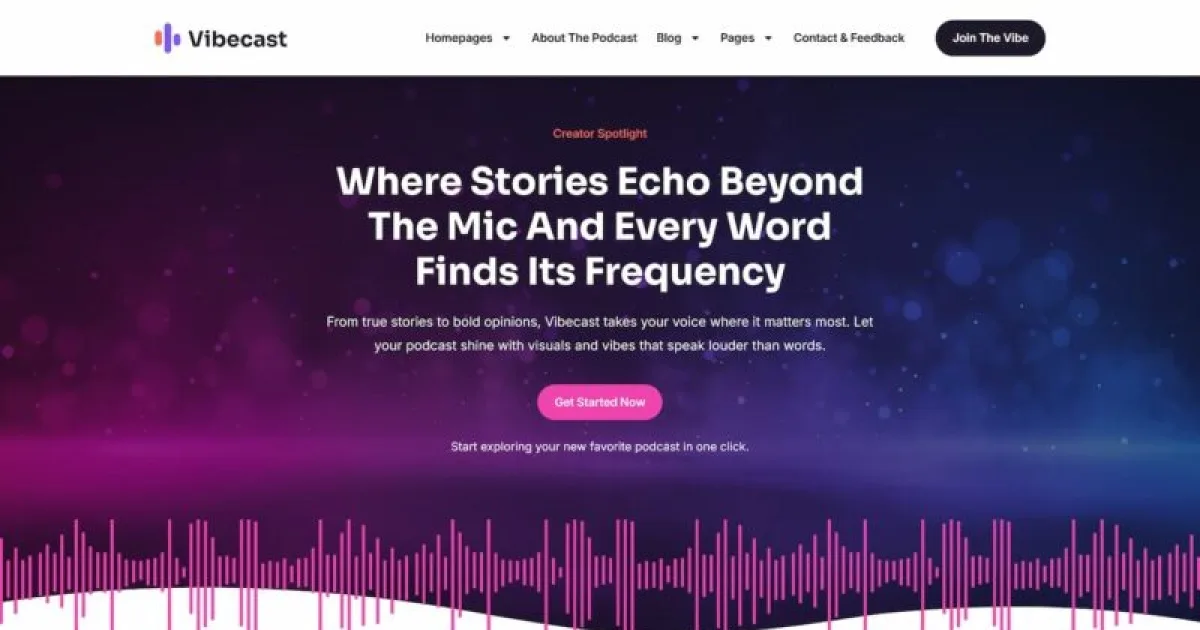 Vibecast – Podcast Studio Elementor Pro Template Kit