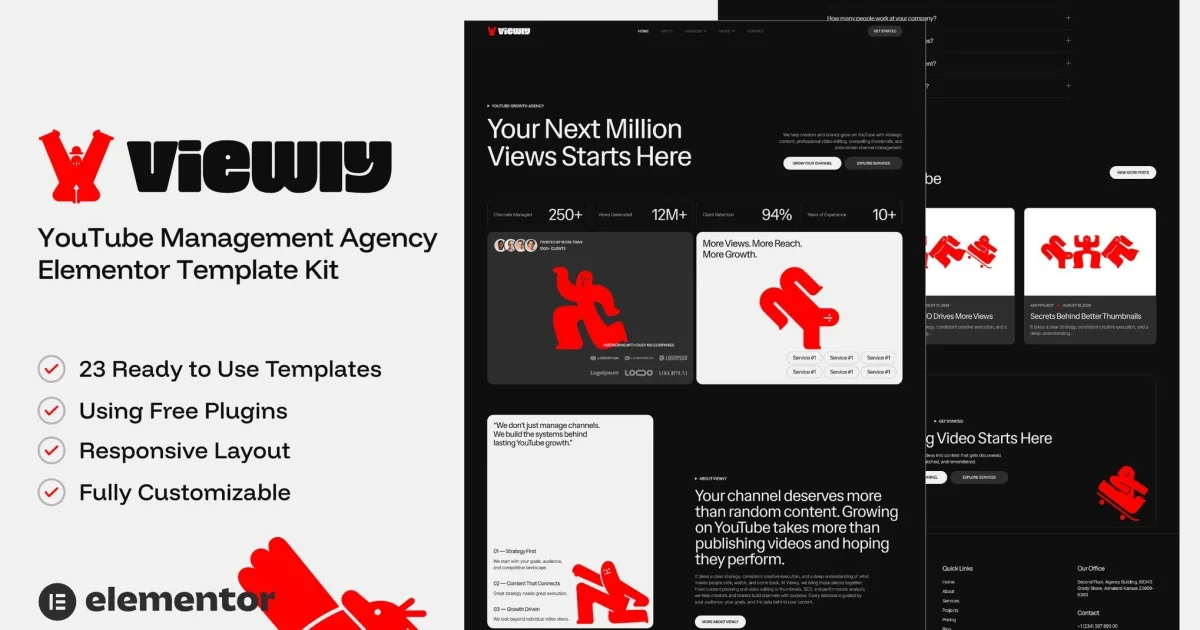 Viewly — YouTube Management Agency Elementor Template Kit