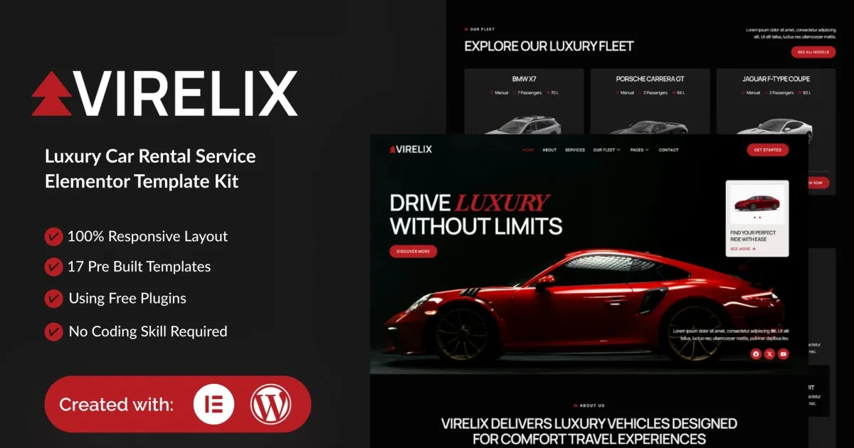 Virelix – Luxury Car Rental Service Elementor Template Kit