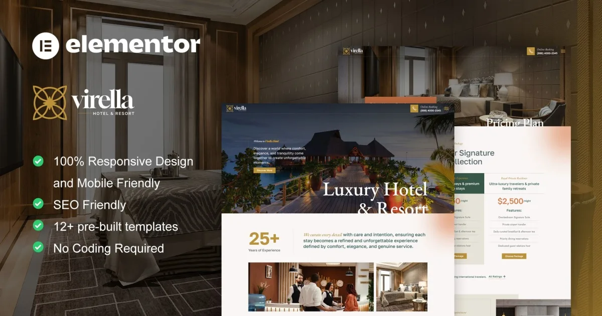 Virella – Luxury Hotel & Resort Elementor Pro Template Kit