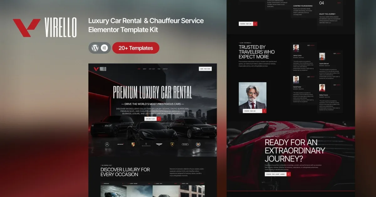 Virello – Luxury Car Rental & Chauffeur Service Elementor Template Kit