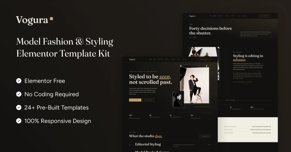 Vogura – Model Fashion & Styling Elementor Template Kit